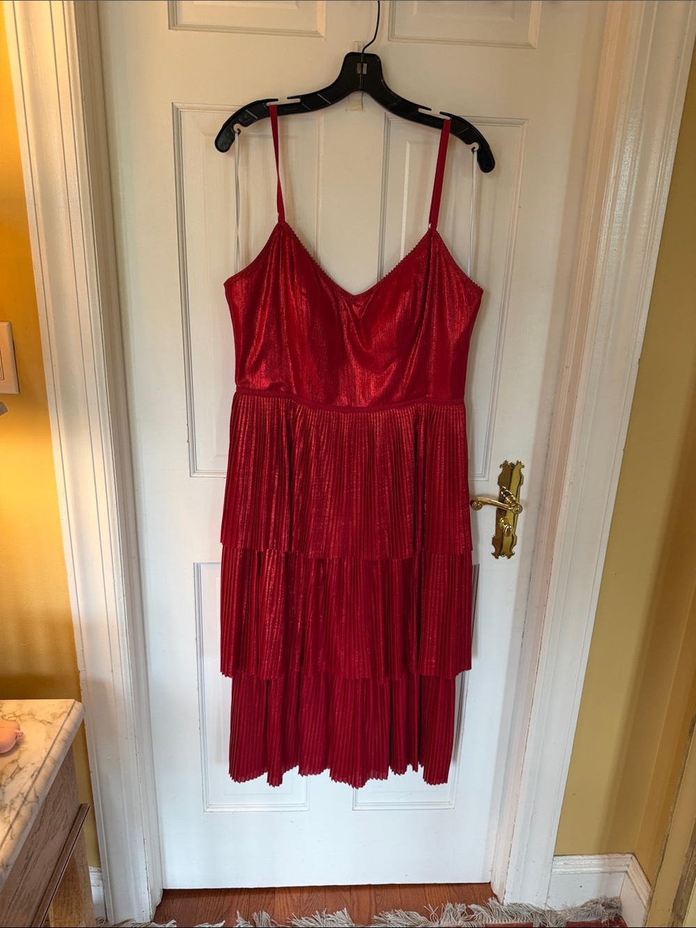 Marchesa Red Tiered Spaghetti Strap Mini Dress